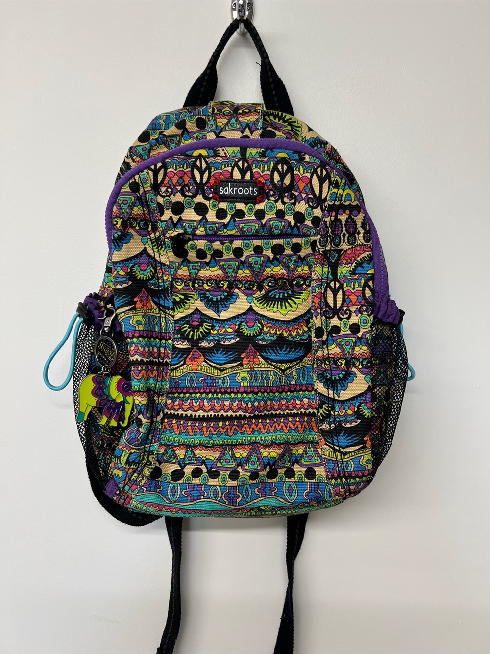 Sakroots Multicolor Patterned Backpack with Purple Trim